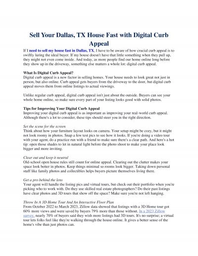 Sell Your Dallas, TX House Fast With Digital Curb Appeal