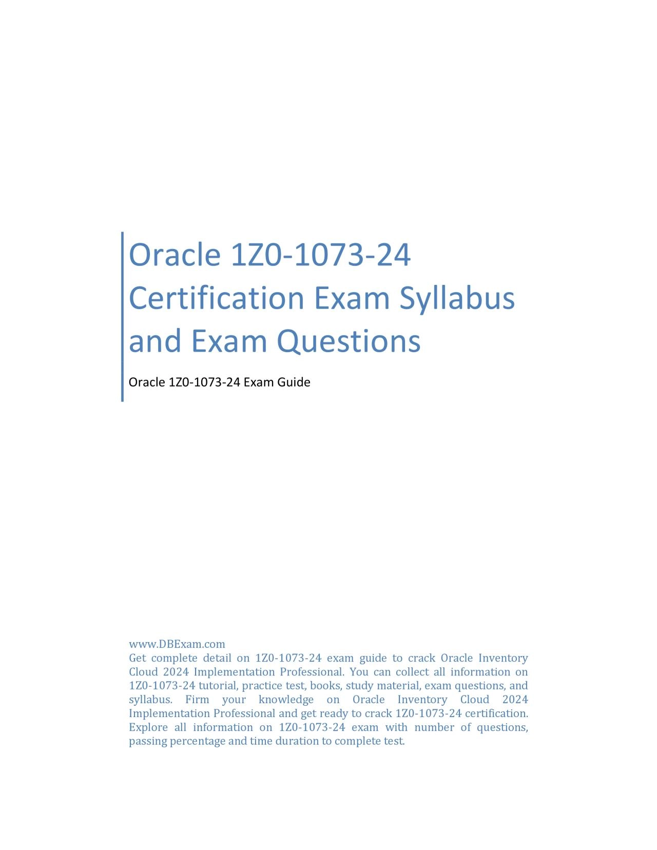 PDF-Oracle 1Z0-1073-24 Certification Exam Syllabus and Exam Questions