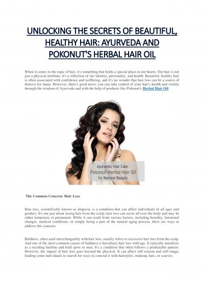 UNLOCKING THE SECRETS OF BEAUTIFUL, HEALTHY HAIR: AYURVEDA AND POKONUT\'S HERBAL HAIR