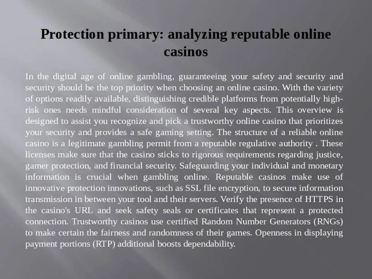 PPT-Protection Primary: Analyzing Reputable Online Casinos