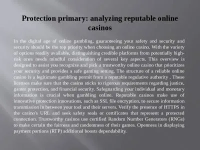 Protection Primary: Analyzing Reputable Online Casinos