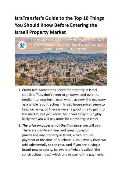 IsraTransfer\'s Guide to the Top 10 Things You Should Know Before Entering the Israeli Property Market