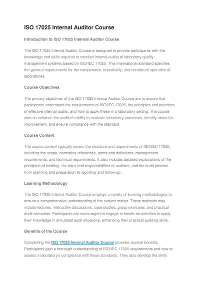 ISO 17025 Internal Auditor Course