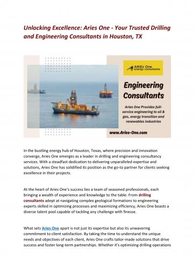 Unlocking Excellence: Aries One - Your Trusted Drilling and Engineering Consultants in