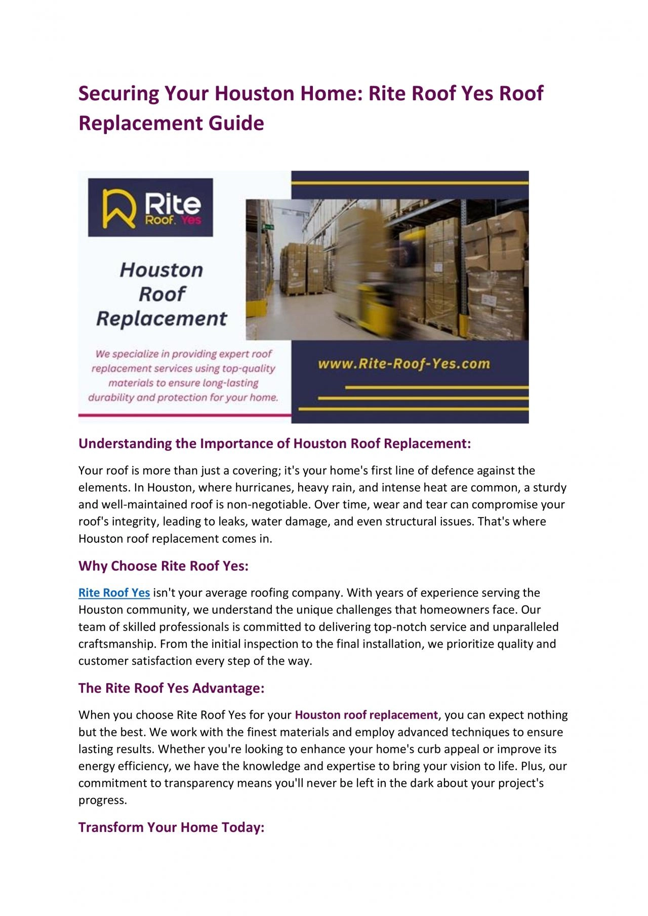 PDF-Securing Your Houston Home: Rite Roof Yes Roof Replacement Guide