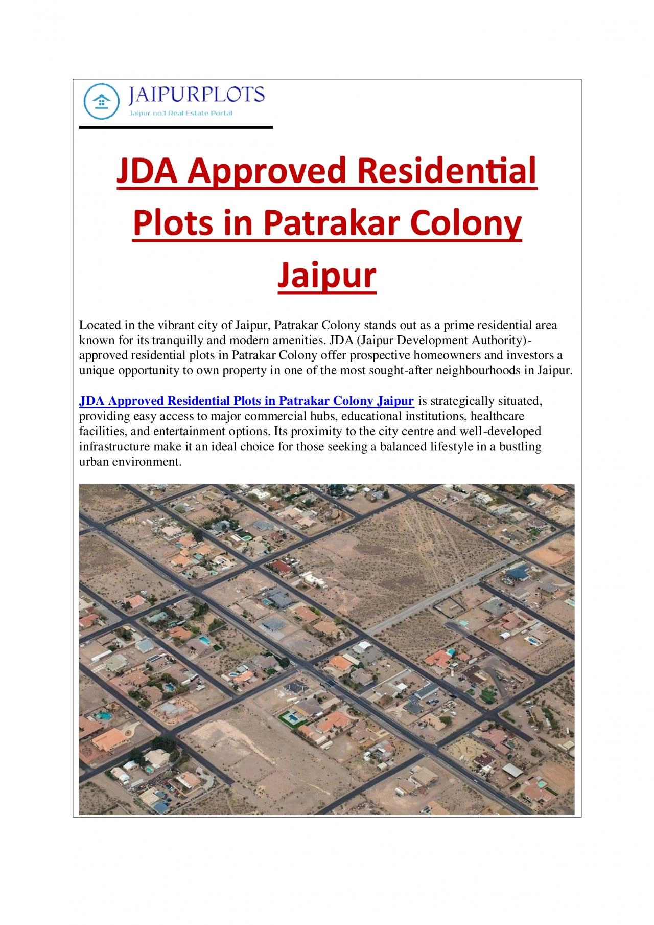 PDF-JDA Approved Residential Plots in Patrakar Colony Jaipur