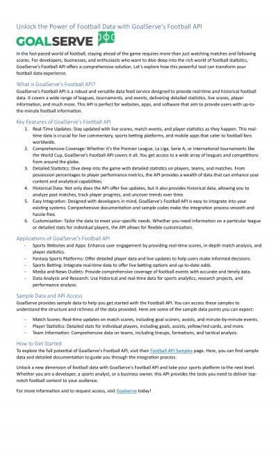 Unlock the Power of Football Data with GoalServe\'s Football API