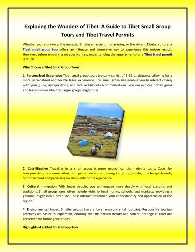 Exploring the Wonders of Tibet: A Guide to Tibet Small Group Tours and Tibet Travel Permits