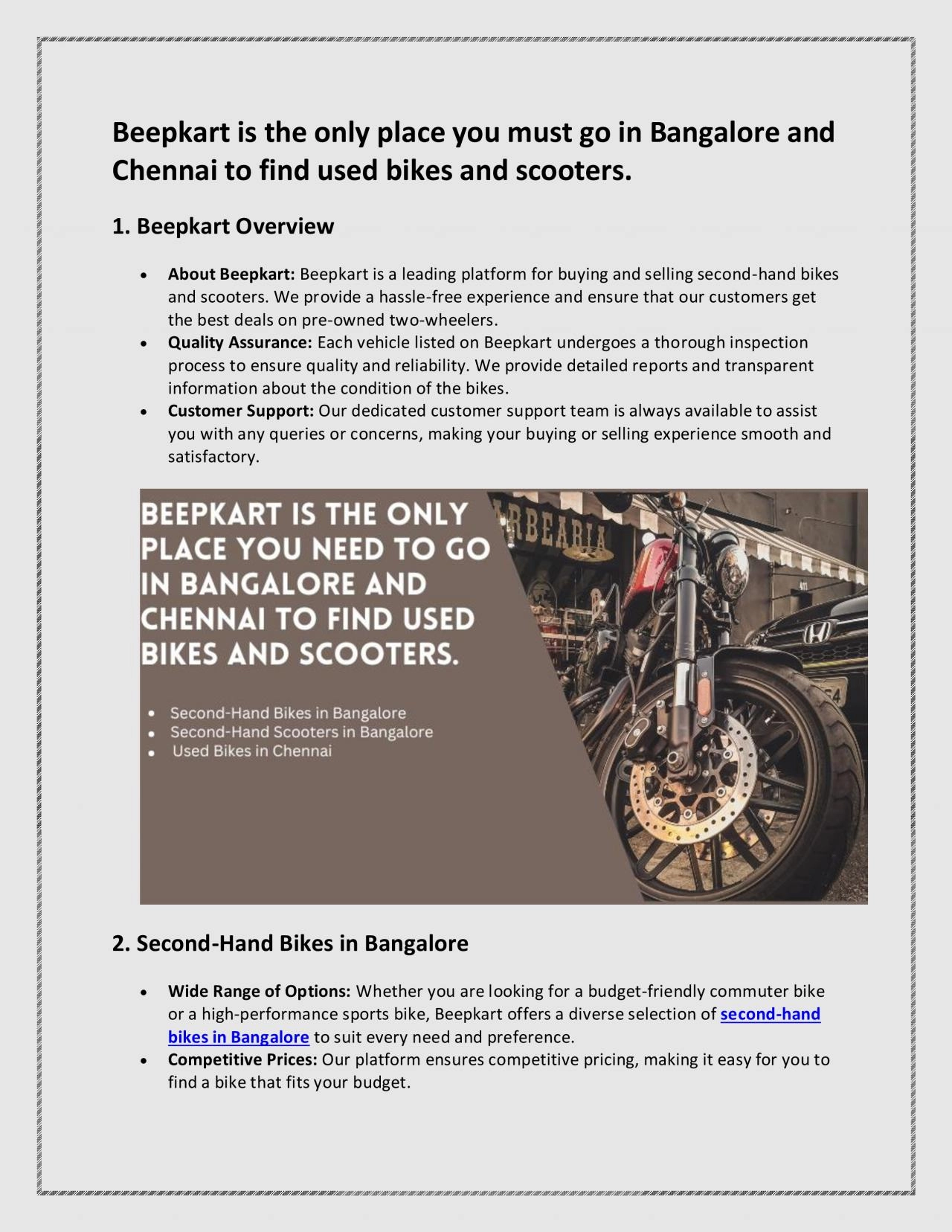 PDF-Beepkart is the only place you must go in Bangalore and Chennai to find used bikes and