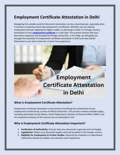 Employment Certificate Attestation in Delhi