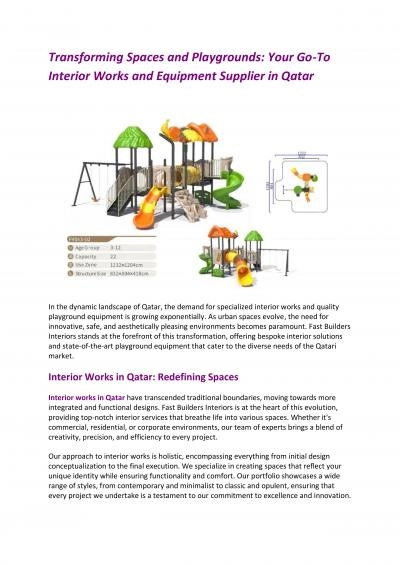 Transforming Spaces and Playgrounds: Your Go-To Interior Works and Equipment Supplier in Qatar