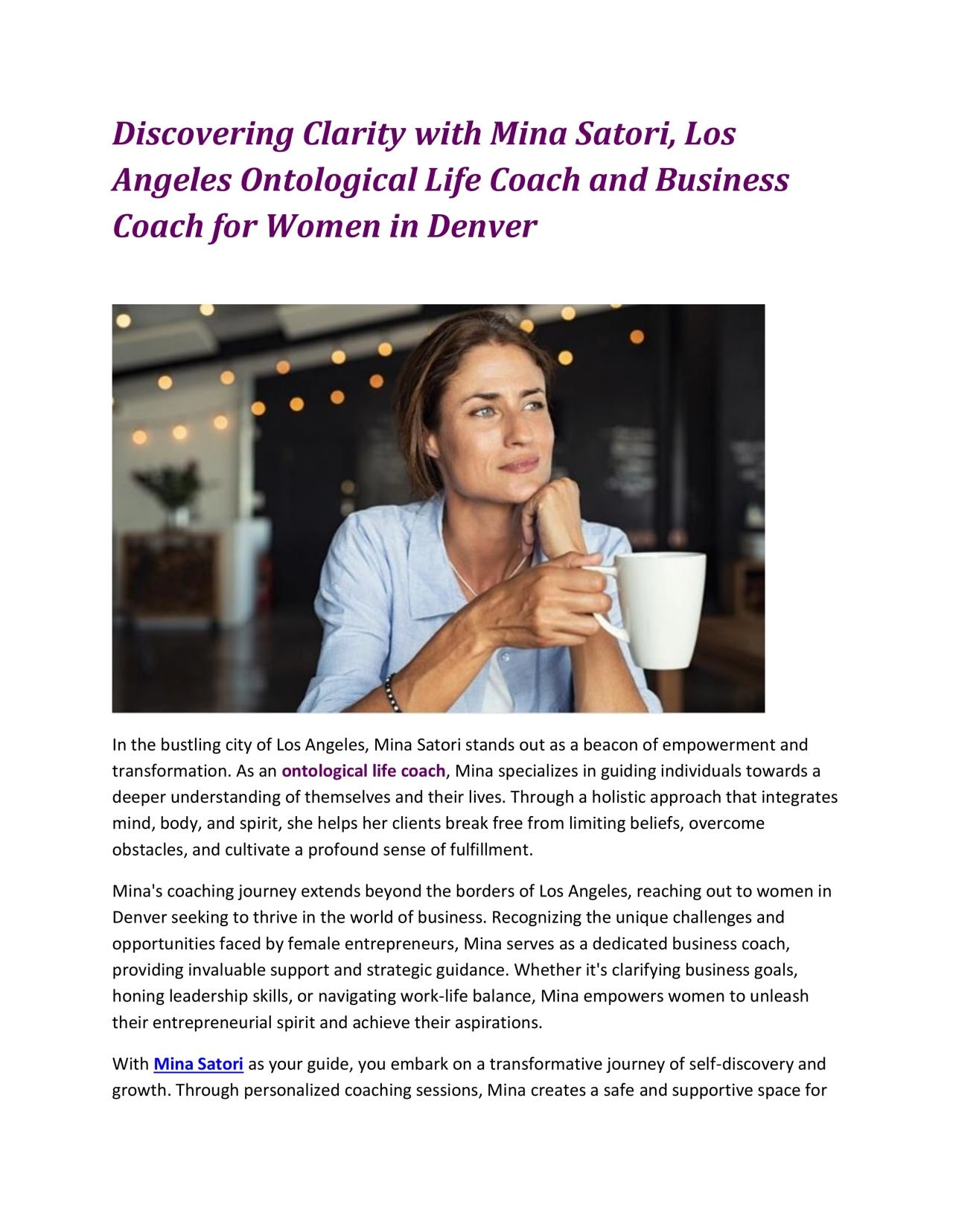 PDF-Discovering Clarity with Mina Satori, Los Angeles Ontological Life Coach and Business