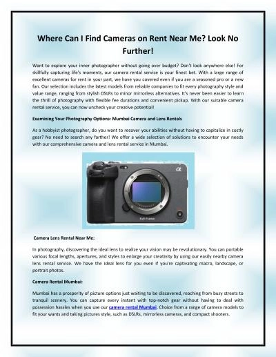 Where Can I Find Cameras on Rent Near Me? Look No Further!