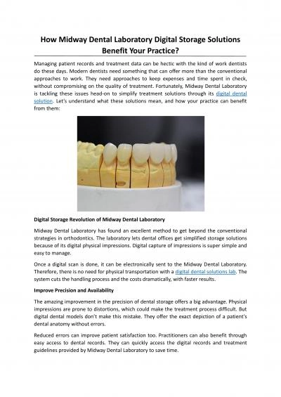 How Midway Dental Laboratory Digital Storage Solutions Benefit Your Practice?