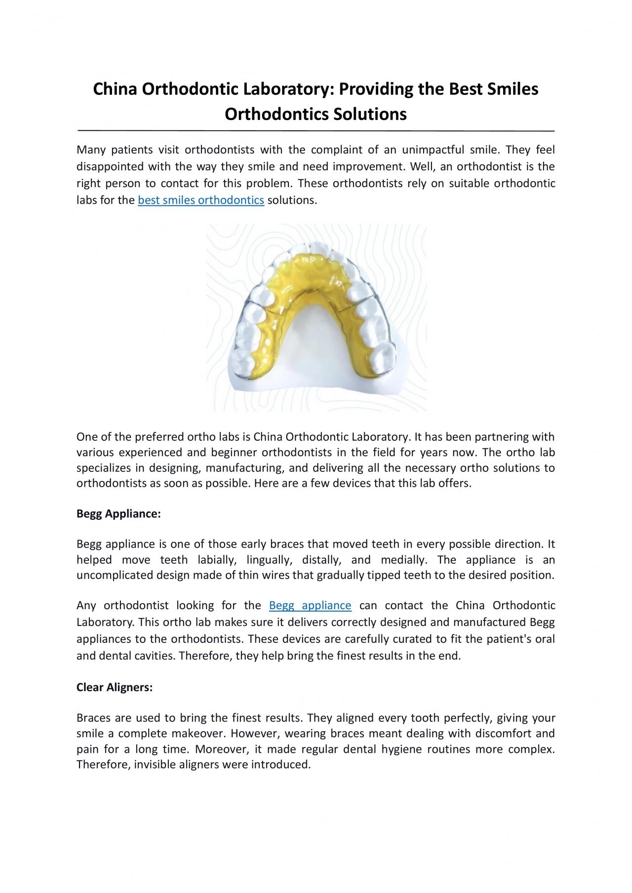 PDF-China Orthodontic Laboratory: Providing the Best Smiles Orthodontics Solutions