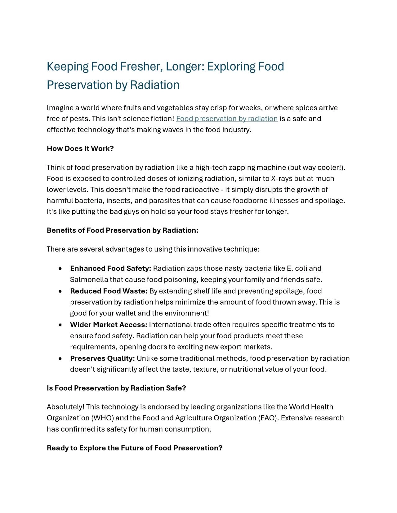 PDF-Keeping Food Fresher, Longer: Exploring Food Preservation by Radiation