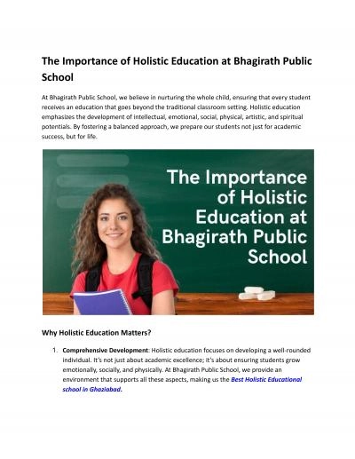 The Importance of Holistic Education at Bhagirath Public School