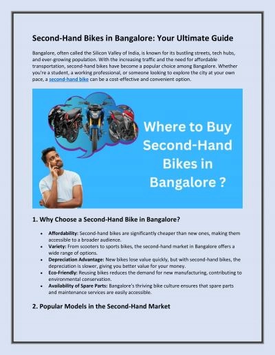 Second-Hand Bikes in Bangalore: Your Ultimate Guide