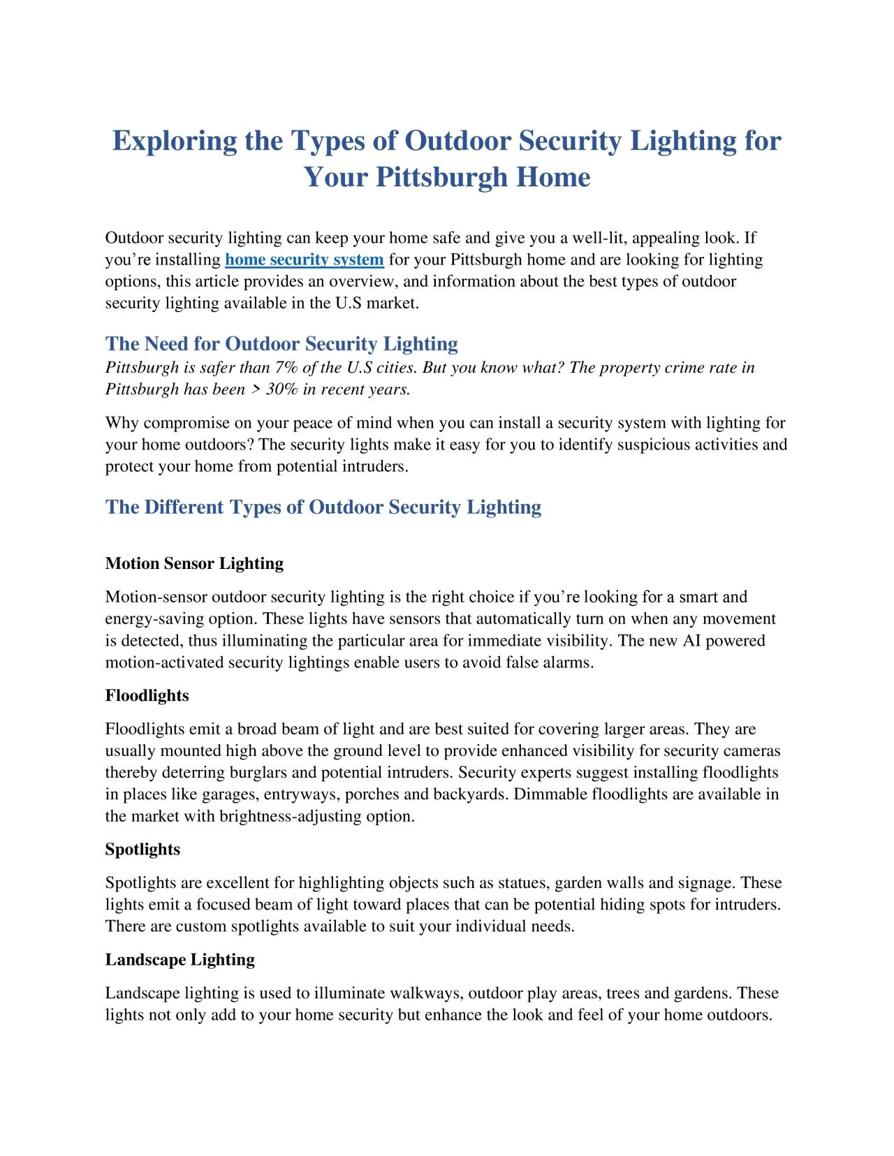 PDF-Exploring the Types of Outdoor Security Lighting for Your Pittsburgh Home