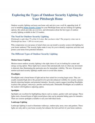 Exploring the Types of Outdoor Security Lighting for Your Pittsburgh Home