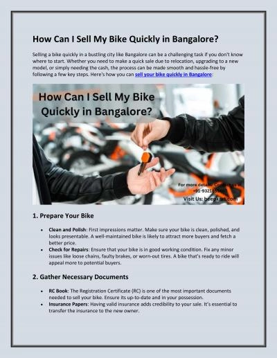 How Can I Sell My Bike Quickly in Bangalore?