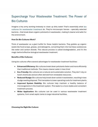 Supercharge Your Wastewater Treatment: The Power of Bio Cultures