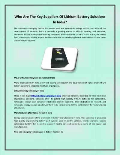 Who Are The Key Suppliers Of Lithium Battery Solutions In India?