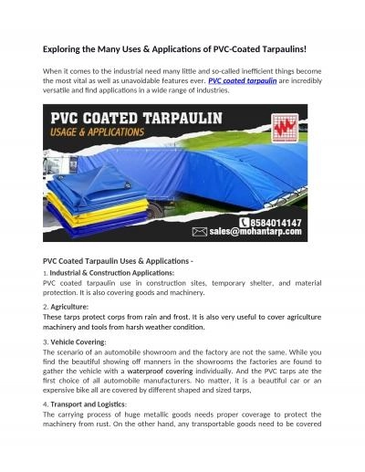 Exploring the Many Uses & Applications of PVC-Coated Tarpaulins