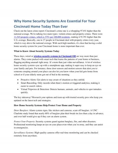 Why Home Security Systems Are Essential For Your Cincinnati Home Today Than Ever