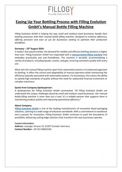 Easing Up Your Bottling Process with Filling Evolution GmbH\'s Manual Bottle Filling Machine