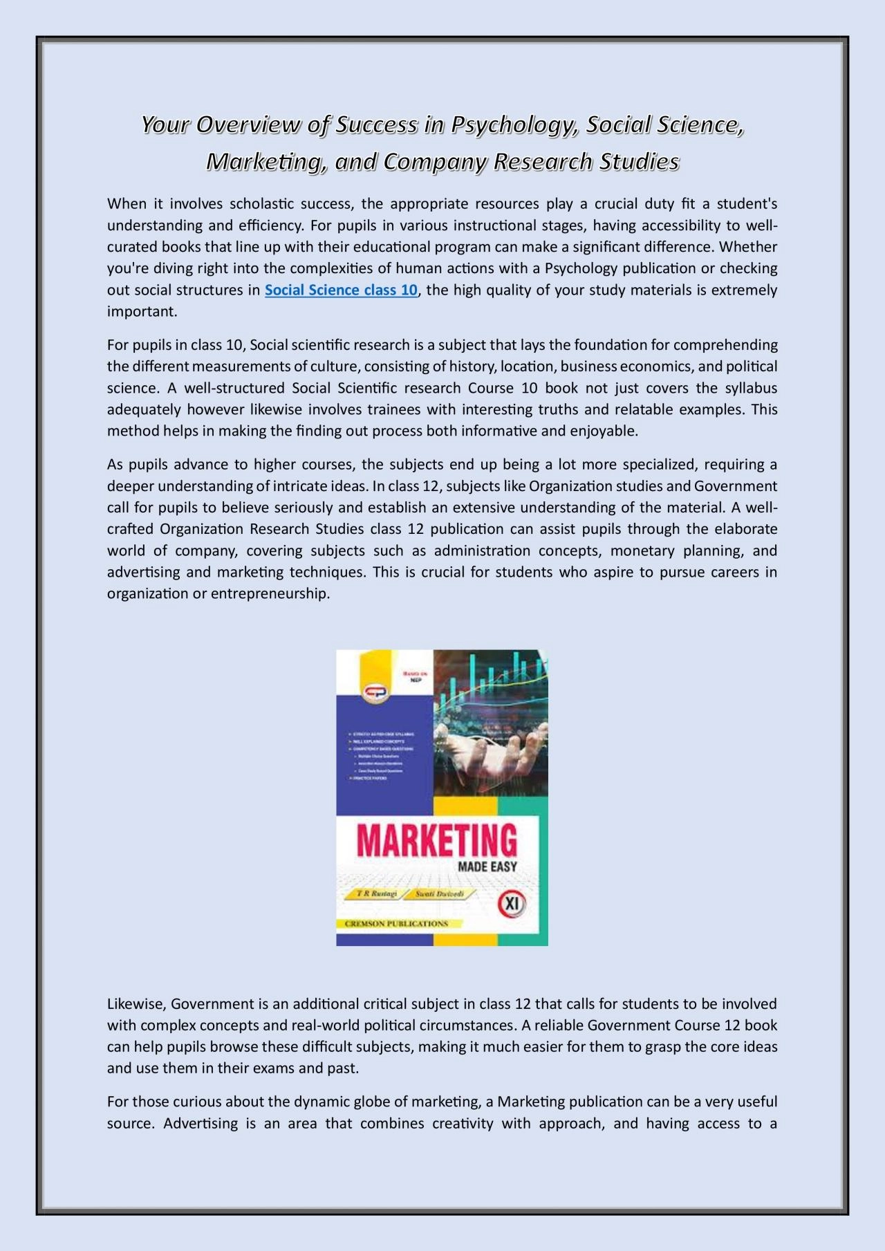 PDF-Your Overview of Success in Psychology, Social Science, Marketing, and Company Research