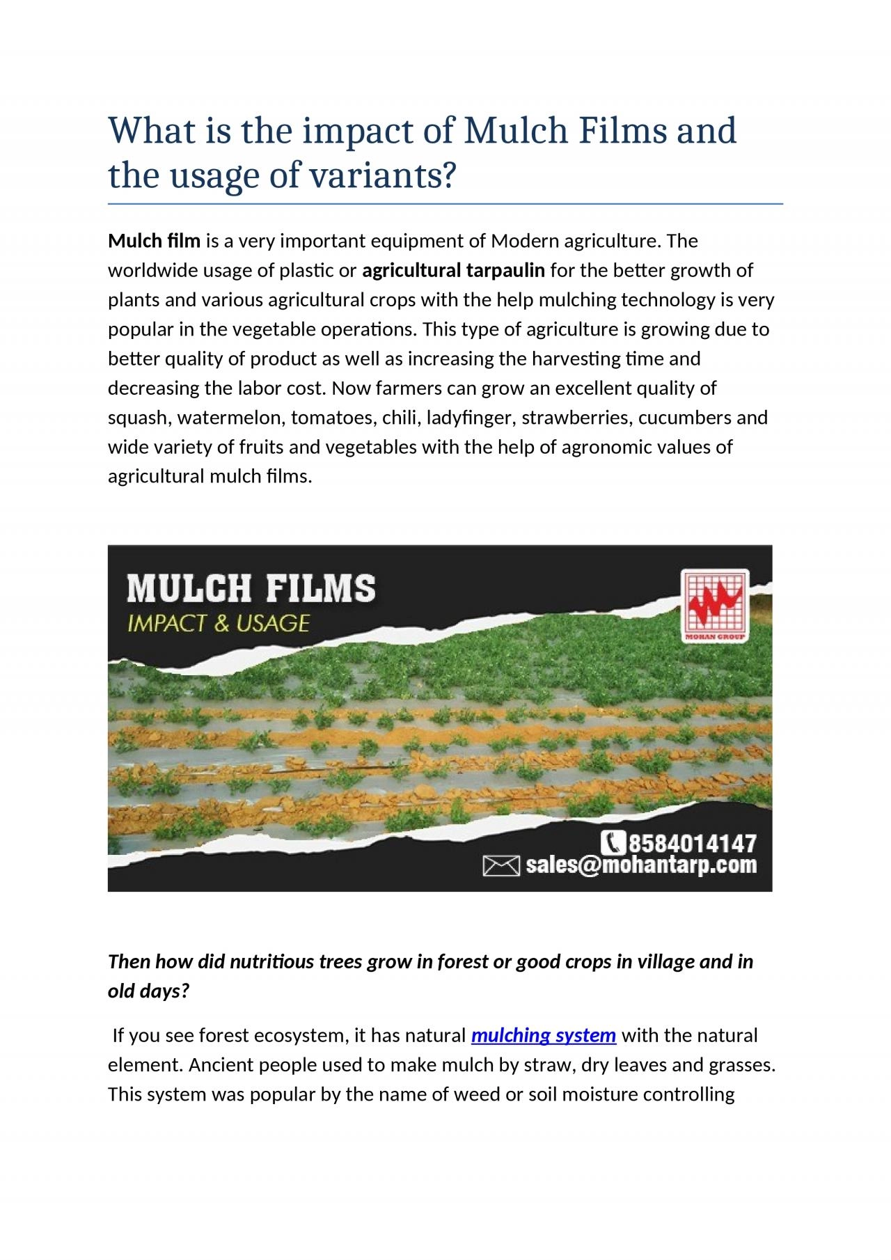 PDF-What is the impact of Mulch Films and the usage of variants?