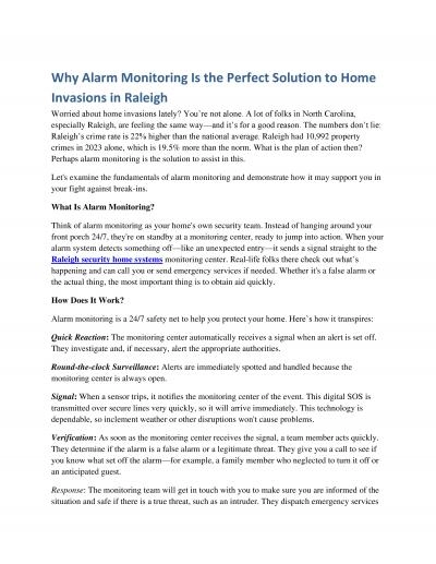 Why Alarm Monitoring Is the Perfect Solution to Home Invasions in Raleigh