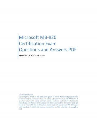 Microsoft MB-820 Certification Exam Questions and Answers PDF