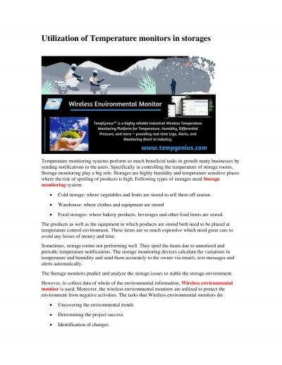 Utilization of Temperature monitors in storages