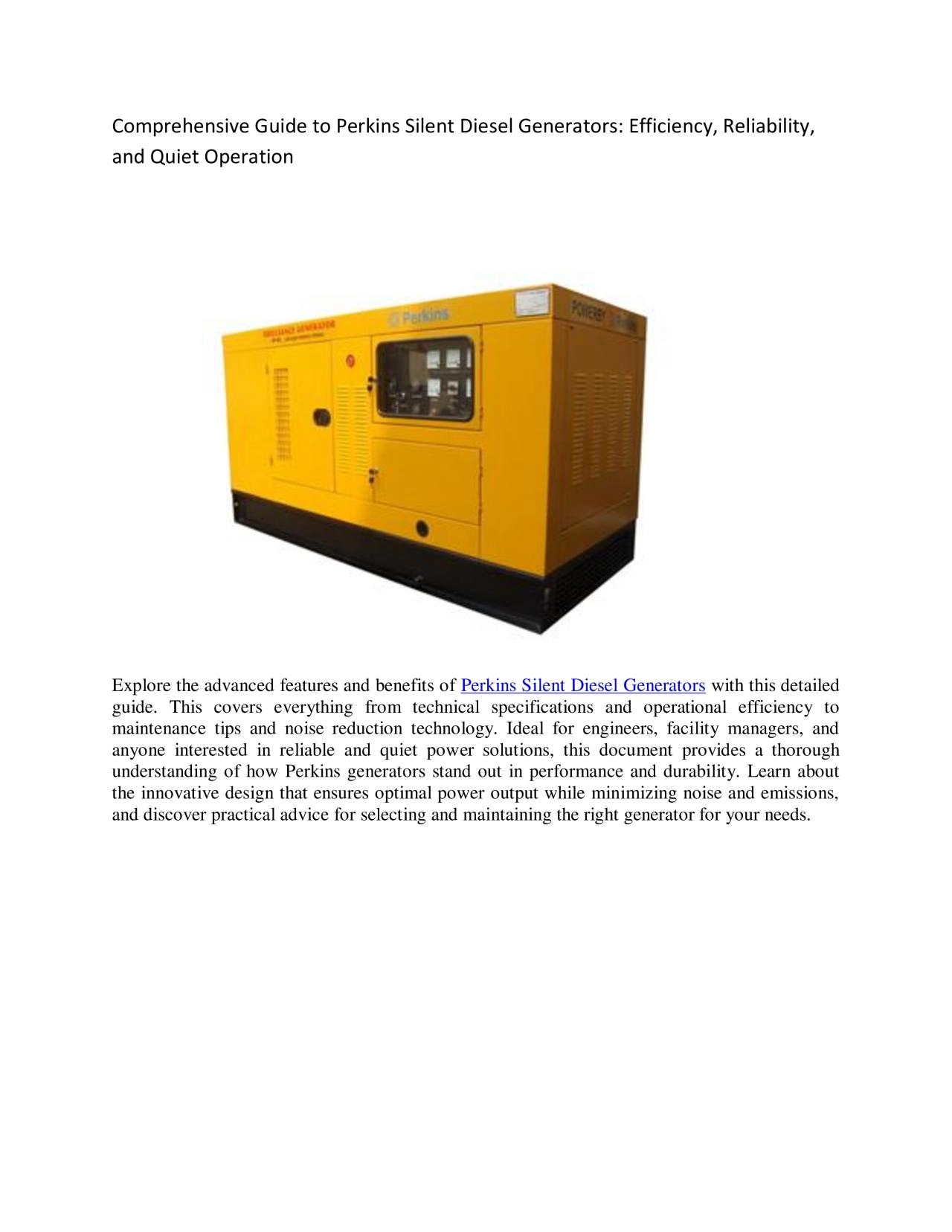 PDF-Comprehensive Guide to Perkins Silent Diesel Generators: Efficiency, Reliability, and