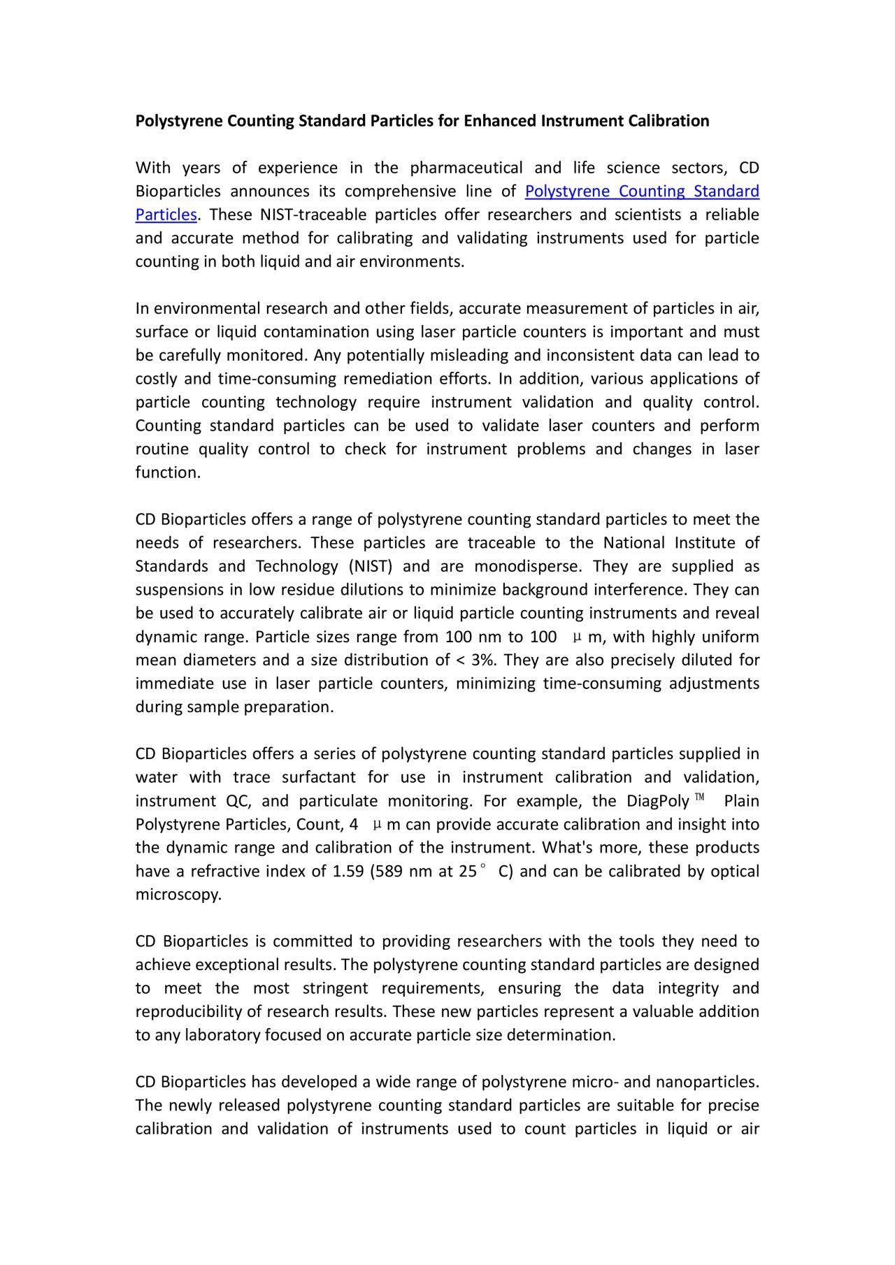 PDF-Polystyrene Counting Standard Particles for Enhanced Instrument Calibration