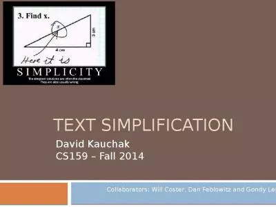 Text Simplification David Kauchak