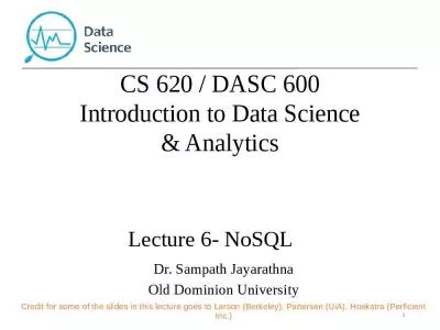 Lecture  6-  NoSQL  1 Dr. Sampath Jayarathna