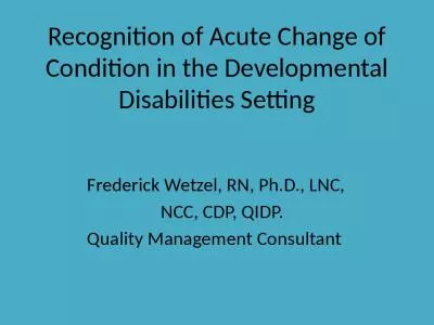 Recognition of Acute Change of Condition in the Developmental Disabilities Setting