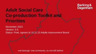 Adult Social Care  Co-production Toolkit and Priorities