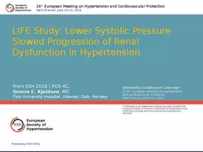 LIFE Study: Lower Systolic Pressure Slowed Progression of Renal Dysfunction