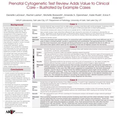 Prenatal Cytogenetic Test Review Adds Value to Clinical Care – Illustrated by Example