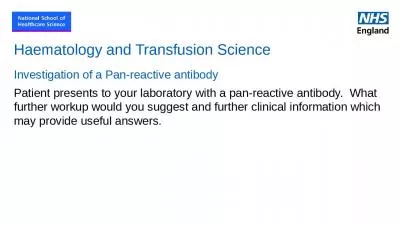 Haematology and Transfusion Science