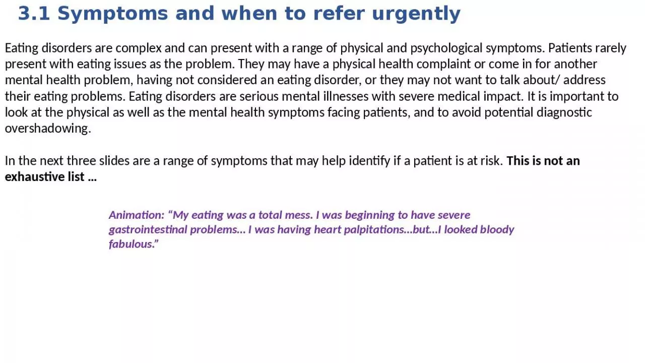 PPT-3.1 Symptoms and when to refer urgently