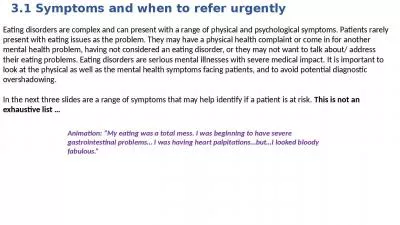 3.1 Symptoms and when to refer urgently