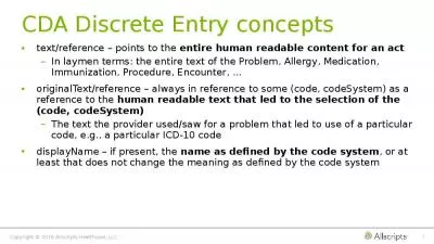 CDA Discrete Entry concepts