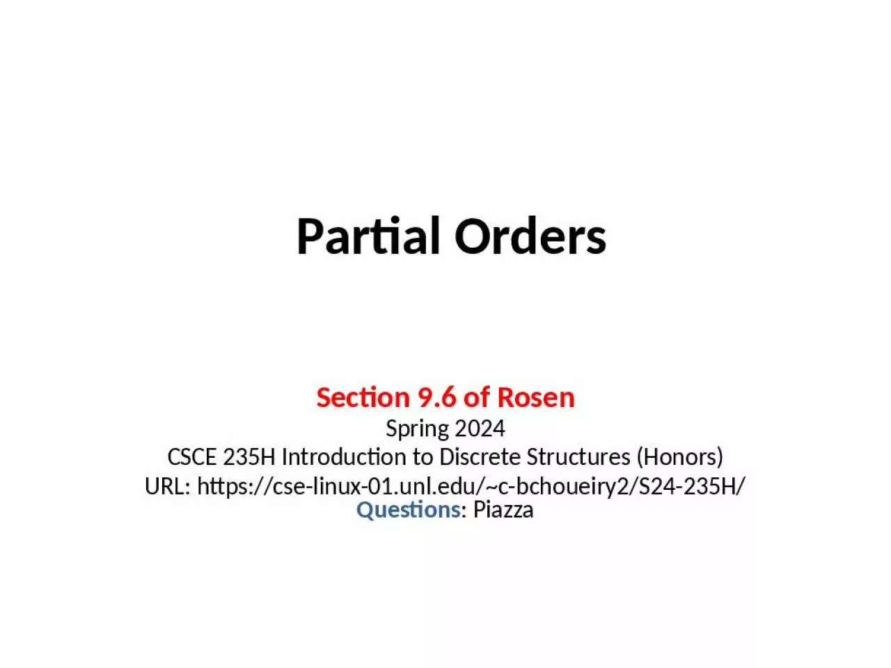 PPT-Partial Orders Section 9.6 of Rosen