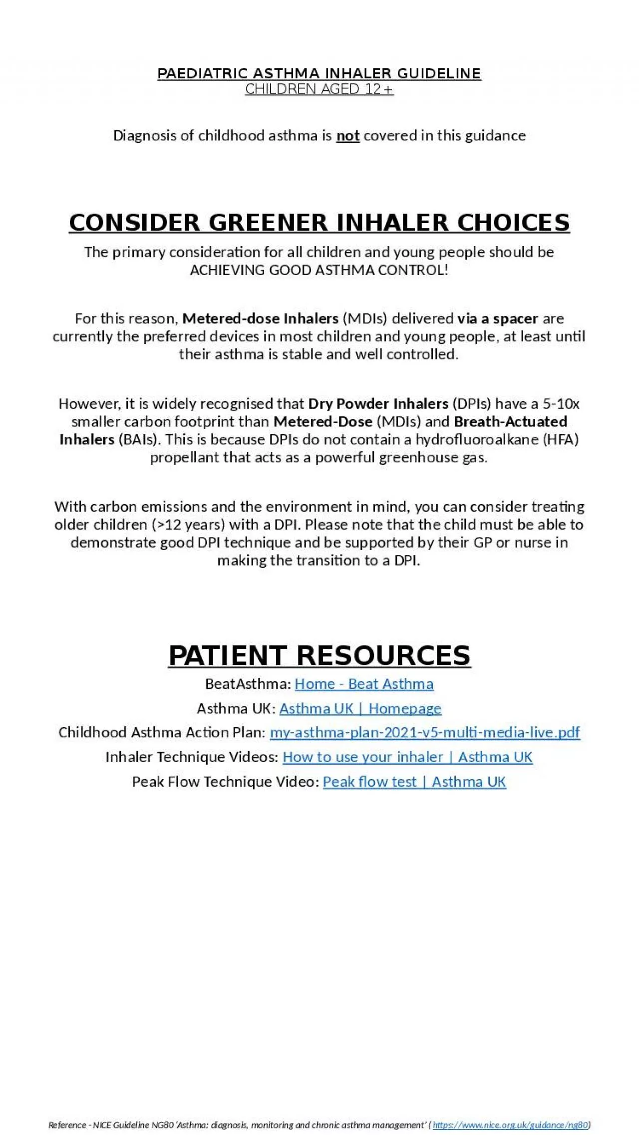 PPT-PAEDIATRIC ASTHMA INHALER GUIDELINE