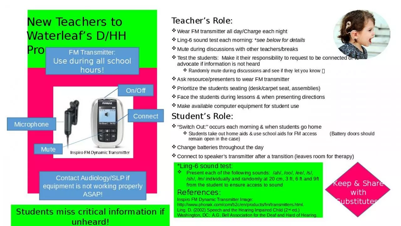 PPT-Teacher’s Role: Wear FM transmitter all day/Charge each night